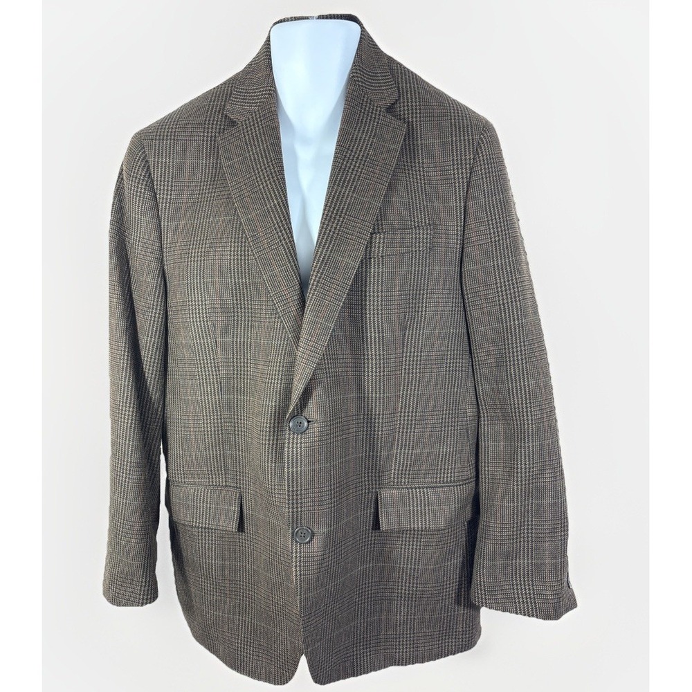 American Living 42R Wool Blazer Brown Glen Plaid Sport Jacket Academia Office